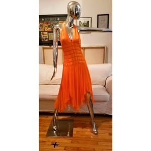 Bright Tangerine Asymmetrical Silk Dress